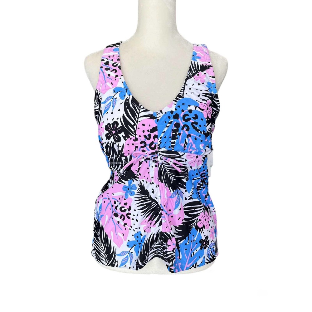 NWT - California Waves Plus Tie Front Tankini (Size: 14)